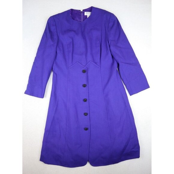 VINTAGE WOMEN'S PURPLE 100% WOOL DRESS - BADGLEY MISCHKA - SIZE 10 - Picture 3 of 8
